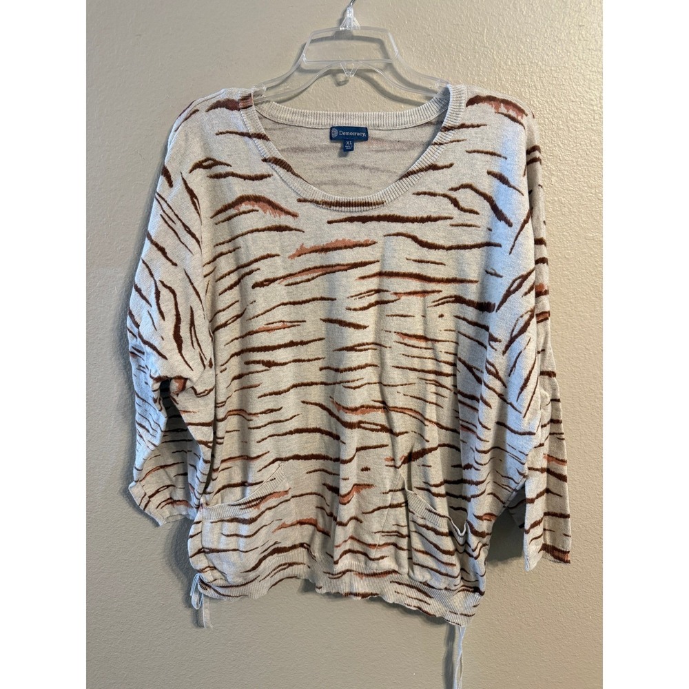 Democracy Womens Tiger Print Long Sleeve Knit Sweater Top XL